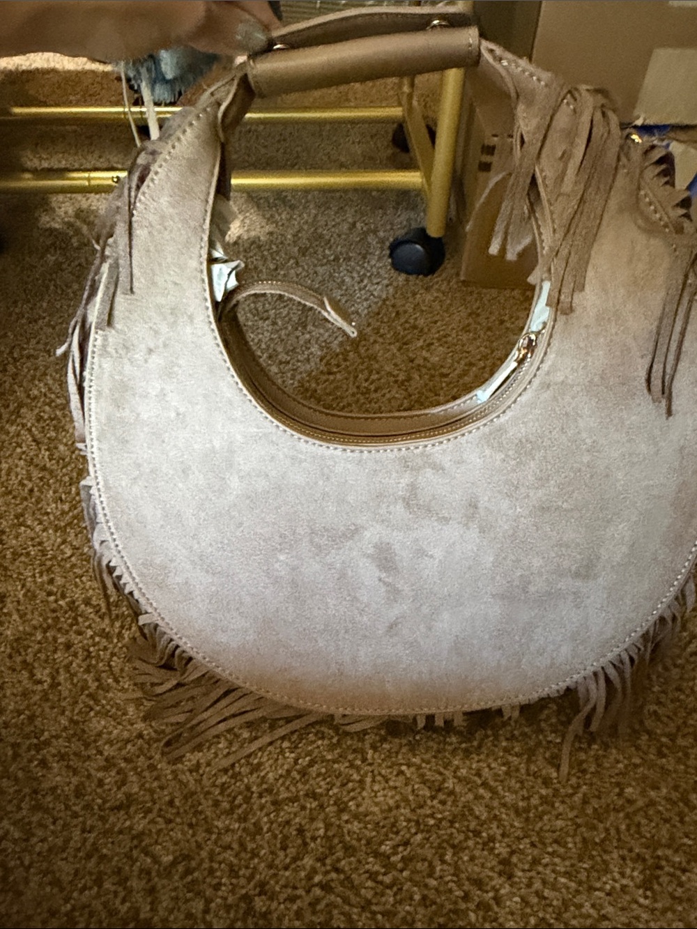 Trendy boutique Taupe Fringe Crescent Hobo Bag